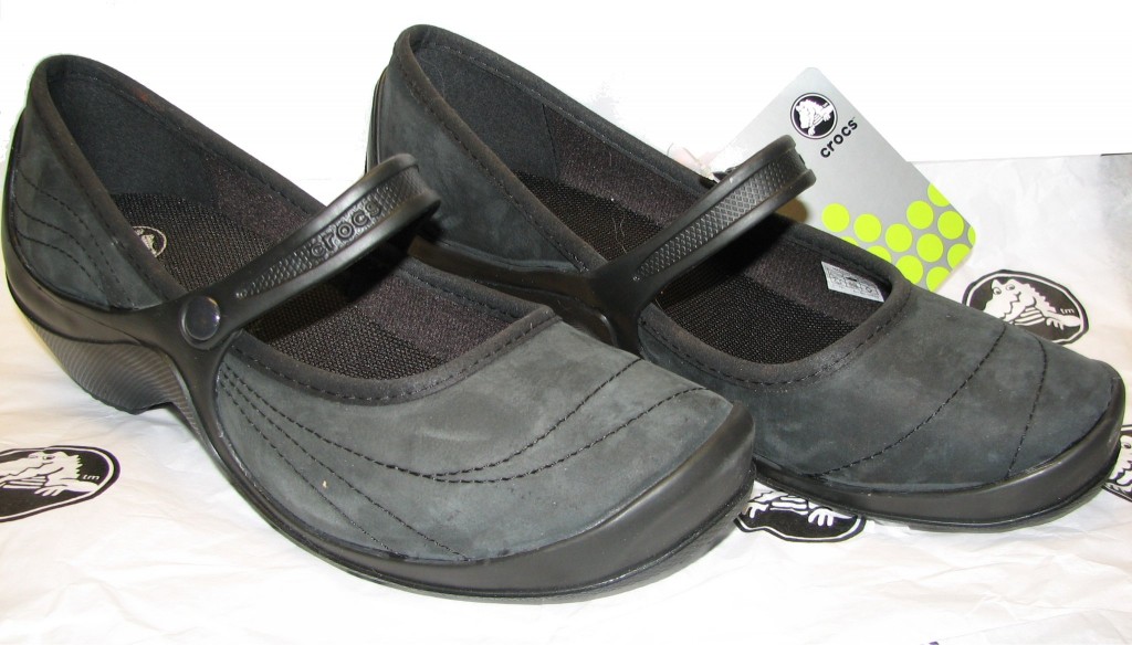 Black heeled Crocs.