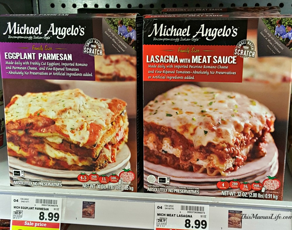 In the Freezer aisle I came across Family Size Michael Angelo's Meals. Our store carried the Eggplant Parmesan and Lasagna with Meat Sauce specifically in the Family sizes, so I grabbed 2 of the Lasagna for dinner that night. They say that a Family size meal is supposed to feed 4