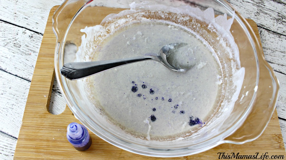 DIY “Bling” Soap Bars soap mixing in blue