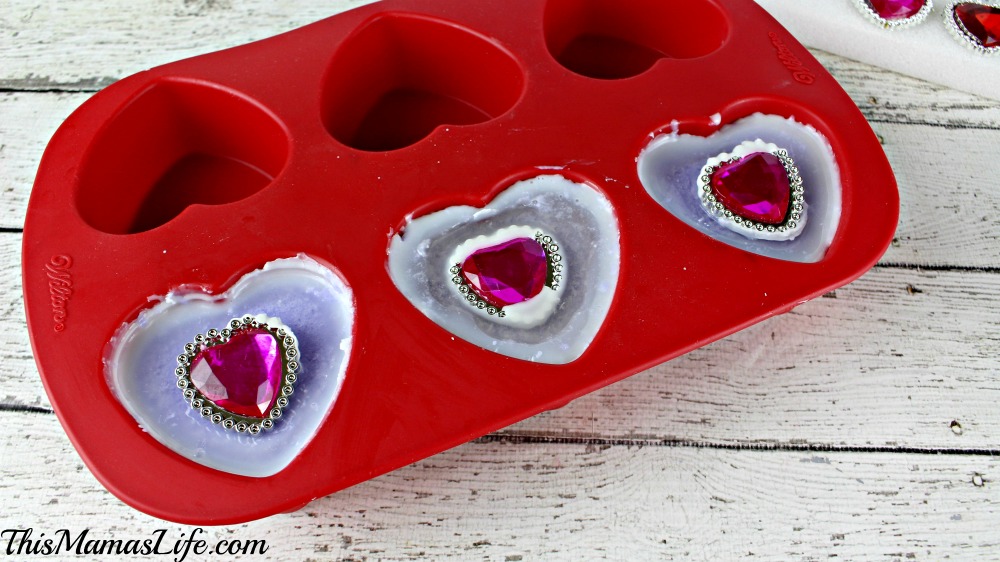 DIY “Bling” Soap Bars soap mold with gems added