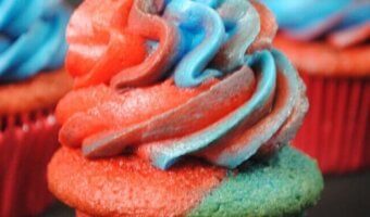 Red and Blue Cupcakes on multi-colored batter